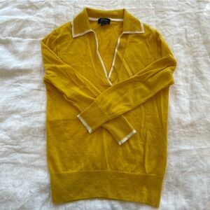 J. Crew Yellow Cashmere Polo Sweater Sz XS
